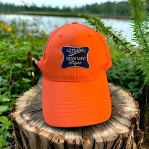 Miller High Life Light Beer Neon Orange Cap Hat One Size Hook/Loop Adjustable